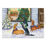 Tarjeta de Navidad de los Dachshunds de Caroling