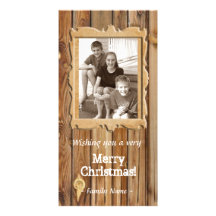 Tarjeta de Navidad de madera de la foto del marco Plantilla Para Tarjeta De Foto