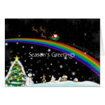 Tarjeta de Navidad de Santa del arco iris