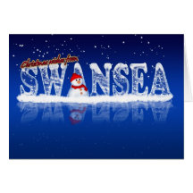 Tarjeta de Navidad de Swansea - texto y muñeco de 