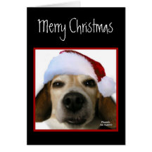 Tarjeta de Navidad del beagle (gorra de Santa)