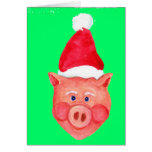 Tarjeta de Navidad del cerdo de Santa