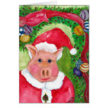 Tarjeta de Navidad del cerdo de Santa con la cinta