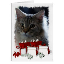 Tarjeta de Navidad del gato con el gatito del Coon