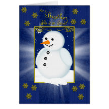 tarjeta de Navidad del hermano, azul con el muñeco