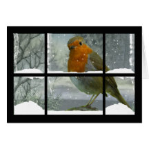 Tarjeta de Navidad del petirrojo con paisaje de la