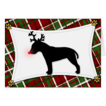 Tarjeta de Navidad del reno de bull terrier