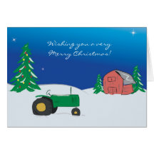 Tarjeta de Navidad del tractor: Escena del granero