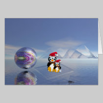 Tarjeta de Navidad linda con los pingüinos y el te tarjetas