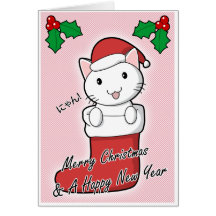 Tarjeta de Navidad linda del gato