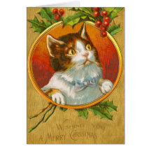 Tarjeta de Navidad linda del gato con las bayas