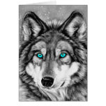 Tarjeta de Navidad pintada del Grayscale del lobo