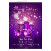 Tarjeta de Navidad púrpura de encargo del ornament