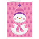 Tarjeta de Navidad rosada del muñeco de nieve