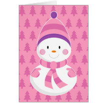 Tarjeta de Navidad rosada del muñeco de nieve