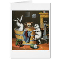 Tarjeta de nota de Bathtime de los gatos del vinta