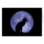 Tarjeta de nota de la luna azul del gato negro