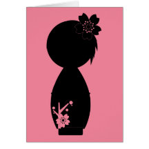 Tarjeta de nota de la silueta de Kokeshi Sakura