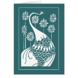 Tarjeta de nota del pavo real de Beardsley Nouveau