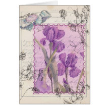 Tarjeta de nota púrpura del collage de la flor del
