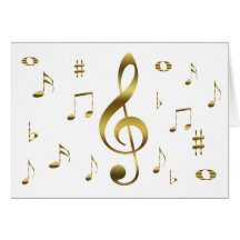 Tarjeta de notas musicales del oro