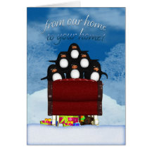 Tarjeta de nuestro hogar a su hogar - pingüinos de