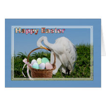 Tarjeta de pascua con el grandes Egret y cesta