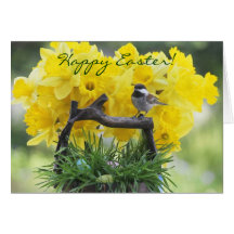 Tarjeta de pascua del chickadee de la primavera