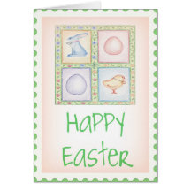 Tarjeta de pascua del conejito y del polluelo
