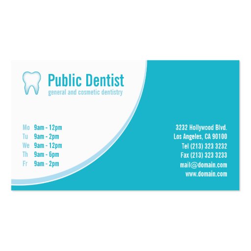 Tarjeta de visita azul del dentista del cuidado de