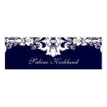 Tarjeta de visita barroca azul y blanca elegante