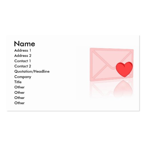 Tarjeta de visita de la letra de amor