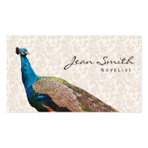 Tarjeta de visita floral del novelista del pavo re