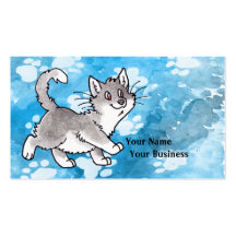 Tarjeta de visita gris y blanca del gatito