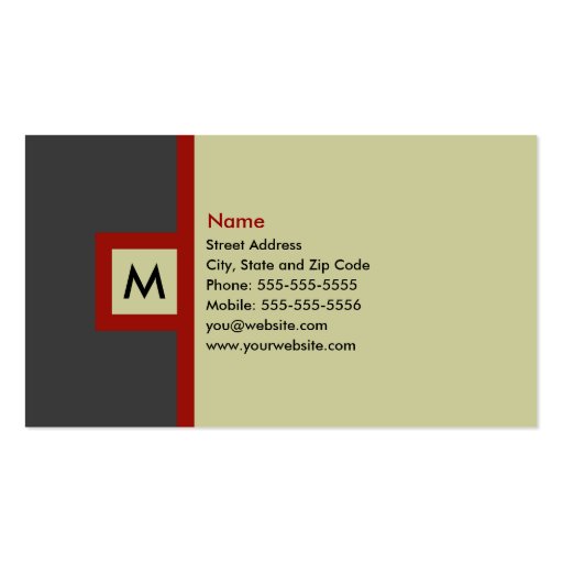 Tarjeta de visita gris y roja moderna del monogram