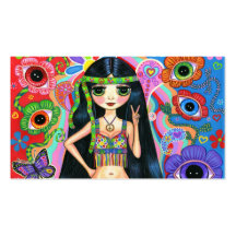 Tarjeta de visita linda del chica del Hippie del s