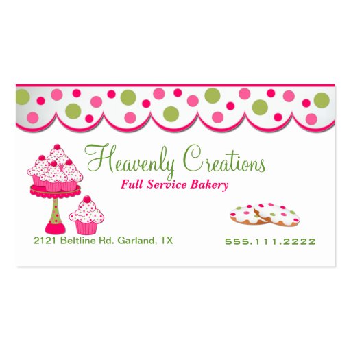 Tarjeta de visita rosada y verde de la panadería d