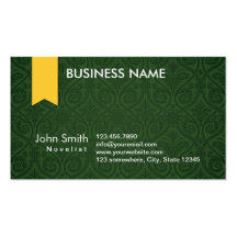 Tarjeta de visita verde con clase del novelista de