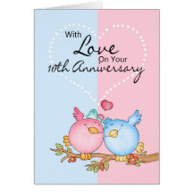 tarjeta del aniversario - 10mos pájaros del amor d
