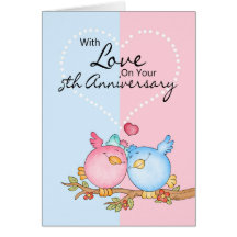 tarjeta del aniversario - 5tos pájaros del amor de