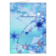 Tarjeta del aniversario, azul con las estrellas