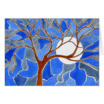Tarjeta del arte del árbol y de la luna - azul