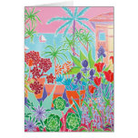 Tarjeta del arte: Flores y cielo rosado, Menton de tarjetas