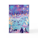 Tarjeta del arte: Partido púrpura del pingüino en  tarjetas