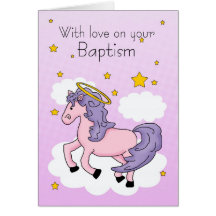 Tarjeta del bautismo con el caballo rosado