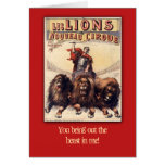 Tarjeta del circo con los leones y el subtítulo ad