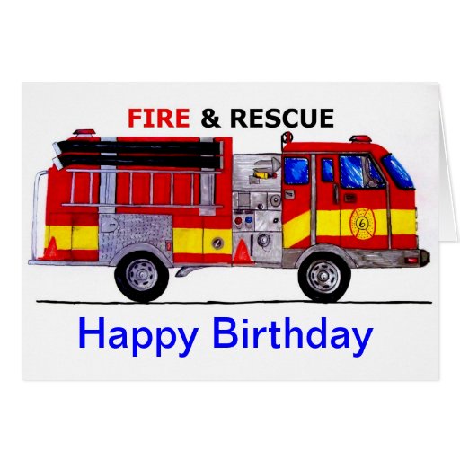 Tarjeta del coche de bomberos del feliz cumpleaños | Zazzle