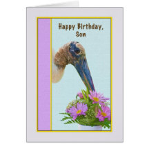 Tarjeta del cumpleaños del hijo con la cigüeña y l