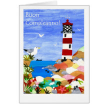 Tarjeta del faro del cumpleaños - saludo italiano