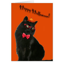 Tarjeta del feliz Halloween del gato negro